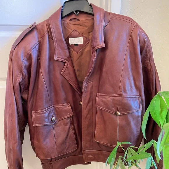 Super soft vintage leather brown men’s bomber jacket Anne Beretta L
